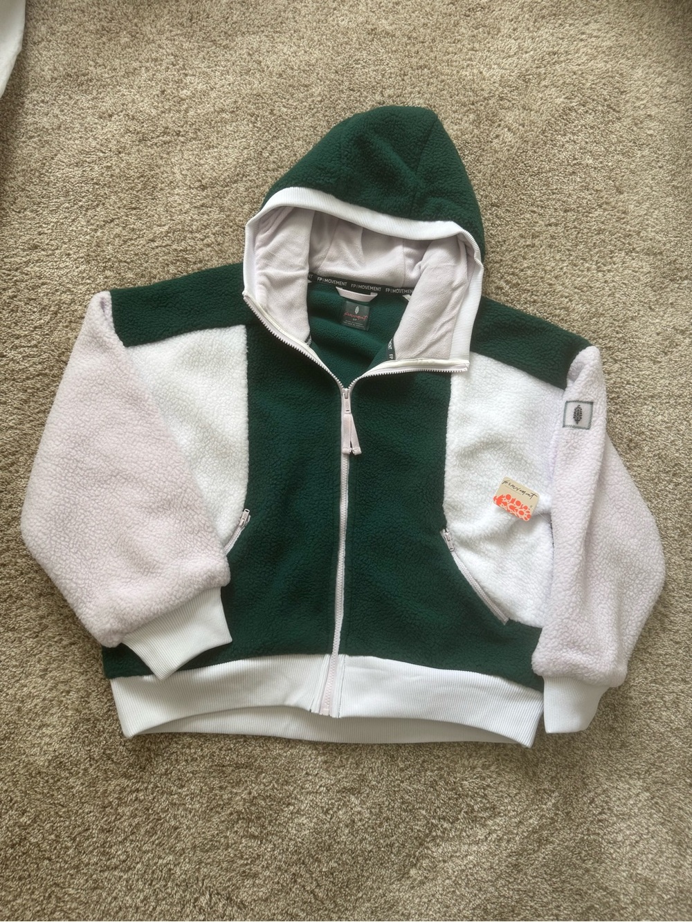 Free People FP Movement Hit the Slopes Green & White Hoodie